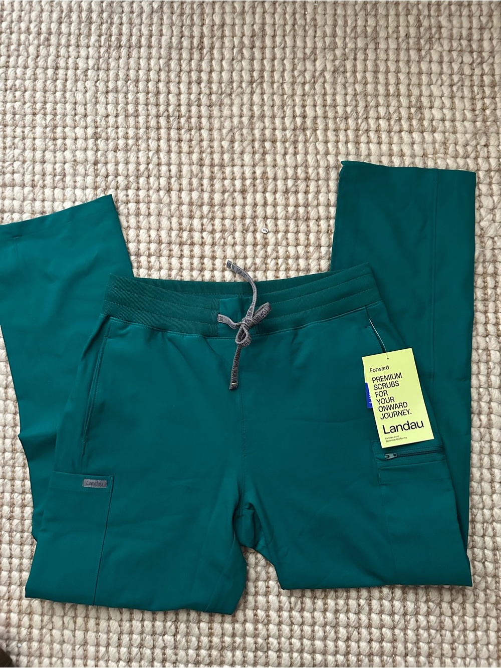 Women's LANDAU Forward Drawstring Cargo Scrub Pants hunter green LB400 S petite